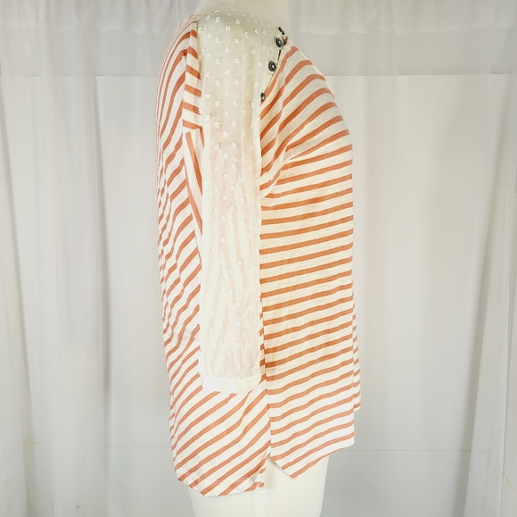 Anthropology Little Yellow Button Slub Knit Lace Top Small - Picture 2 of 9